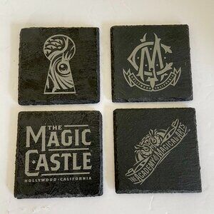 The Magic Castle 4 Pack Slate Coasters NWOB 4" X 4" Grey